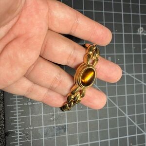 Vintage Monet Elegant Gold tone Bracelet with Amber colored Stone